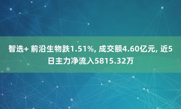 智选+ 前沿生物跌1.51%, 成交额4.60亿元, 近5日主力净流入5815.32万